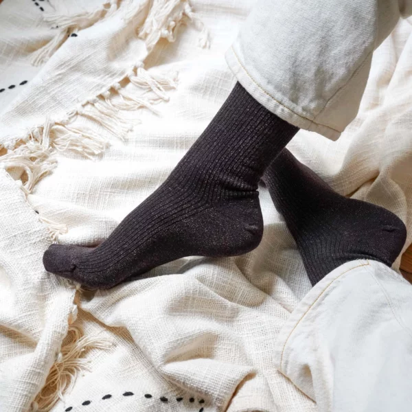 Chaussettes Lurex paillettes en Lyocell écologique chocolat - Klue