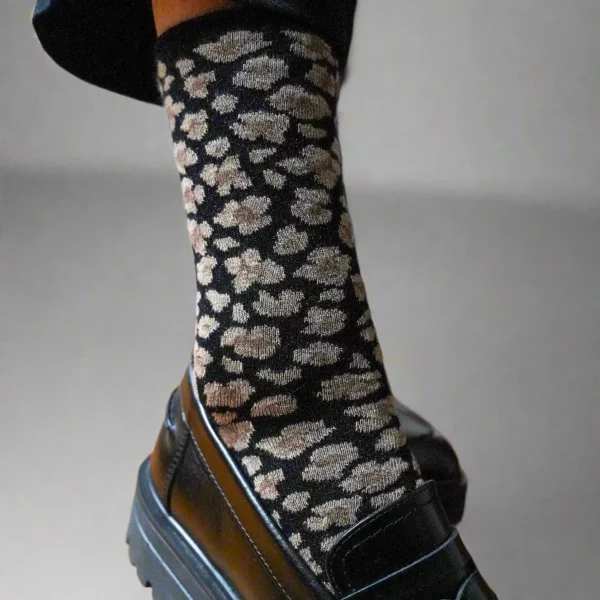 Chaussettes Lurex paillettes en Lyocelle écologique Léopard noir - Klue