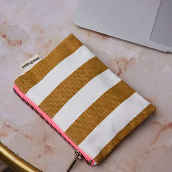 Porte monnaie rayures Rose in April - Ecru caramel