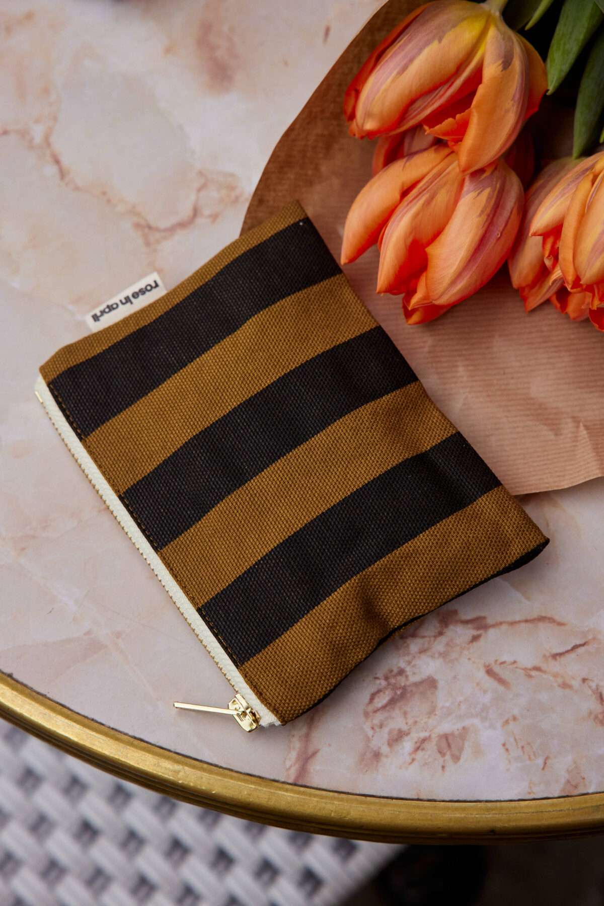 Porte monnaie rayures Rose in April - Cumin black washed