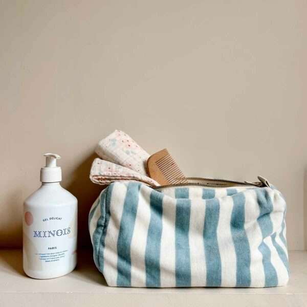 Trousse de toilette Rose in April - Rayures bleu écru