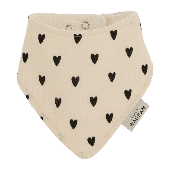 Bavoir bandana Gaze coeurs écru - Atelier Wagram