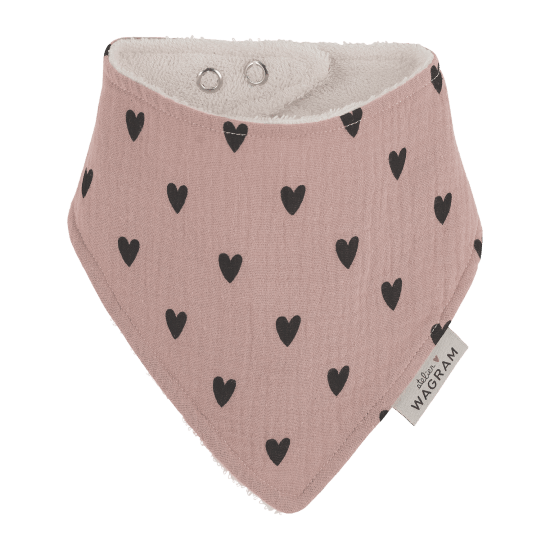 Bavoir bandana Gaze coeurs rose - Atelier Wagram