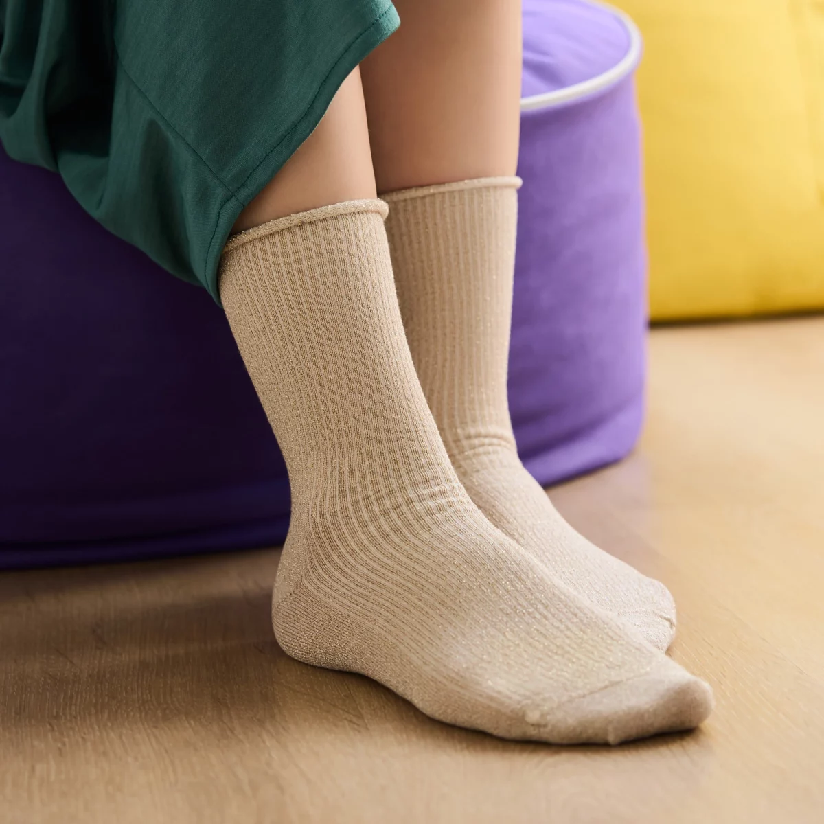 Chaussette Lurex paillettes en Lyocell écologique beige - Klue