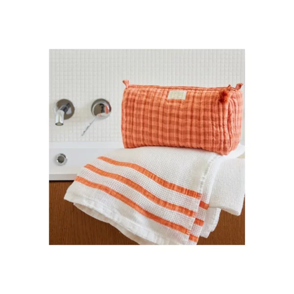 Trousse de toilette 23X10cm - Vichy rose terracotta - Bonheur du jour